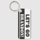 Let's Go Brandon"黒と白の長方形メタル キーホルダー (正面)