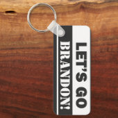 Let's Go Brandon"黒と白の長方形メタル キーホルダー (正面)