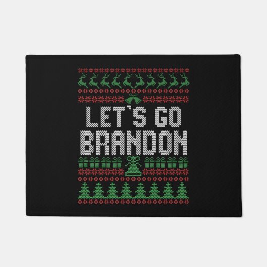 Let's Go Brandon Funny Ugly Christmas Sweater ドアマット (正面)