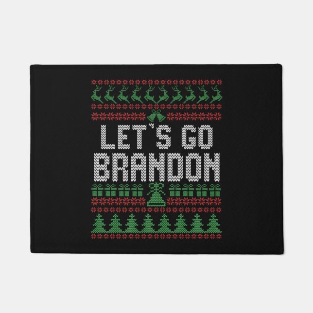 Let's Go Brandon Funny Ugly Christmas Sweater ドアマット (正面)