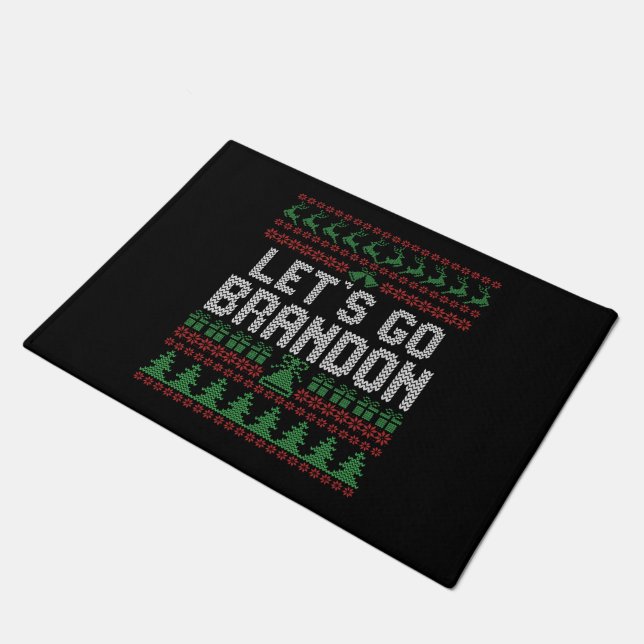 Let's Go Brandon Funny Ugly Christmas Sweater ドアマット (アングル)
