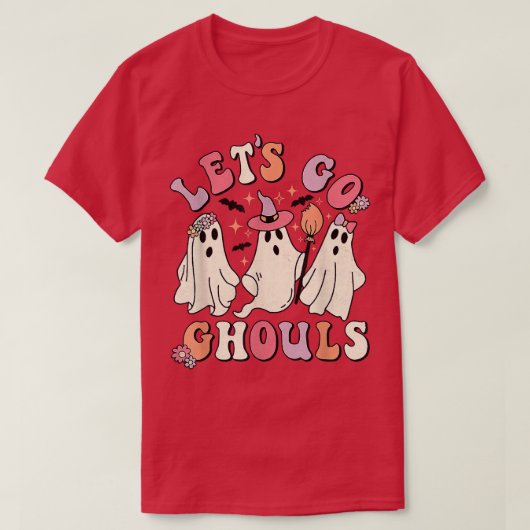Let's Go Ghouls Ghost Groovy ハロウィン レトロ Tシャツ (デザイン正面)