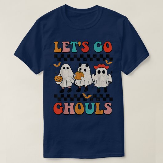 Let's Go Ghouls Groovy Retro Spooky Season Ghost H Tシャツ (デザイン正面)