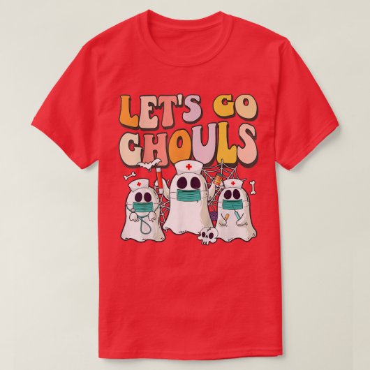 Lets Go Ghouls Halloween Ghost Groovy Retro 70s Hi Tシャツ (デザイン正面)