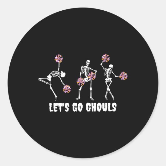 Lets Go Ghouls Skeleton Cheerleader Halloween Chee ラウンドシール (正面)