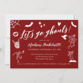 Let's Go Ghouls Spooky Whimsical Red Bachelorette 招待状 (正面)