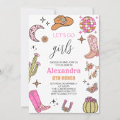 Let's Go Girls ディスコロデオウェスタンカウガール誕生日 招待状 (正面)