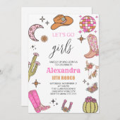 Let's Go Girls ディスコロデオウェスタンカウガール誕生日 招待状 (正面/裏面)