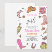 Let's Go Girls Disco Rodeo Wester Cowgirl birthday 招待状 (正面/裏面)
