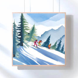 Let's Go Skiing | 冬の水彩画 ポスター