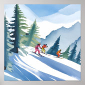 Let's Go Skiing | 冬の水彩画 ポスター (正面)