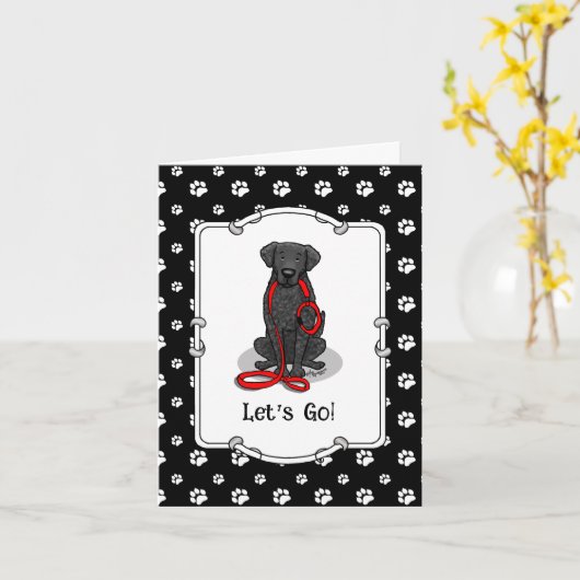 Let's Go! Walk Curly-Coated Retriever Dog (black) カード (黄色い花)
