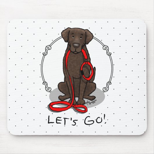 Let's Go! Walk Curly-Coated Retriever Dog (liver) マウスパッド (正面)