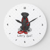 Let's Go! Walk Flat-Coated Retriever Dog (black) ラージ壁時計 (正面)