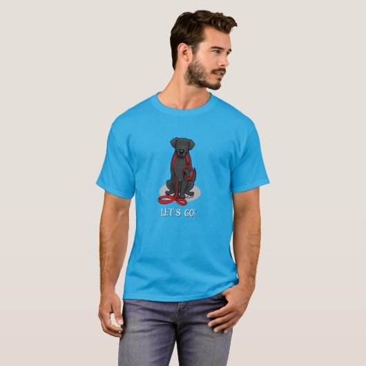 Let's Go! Walk Flat-Coated Retriever Dog (black) Tシャツ (正面フル)