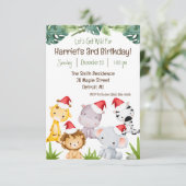 Let's Go Wild! クリスマスサファリ動物の誕生日 招待状 (スタンド正面)