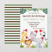 Let's Go Wild! クリスマスサファリ動物の誕生日 招待状 (正面/裏面)