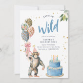 Let's Go Wild' Safari Animal Boys Birthday 招待状 (正面)