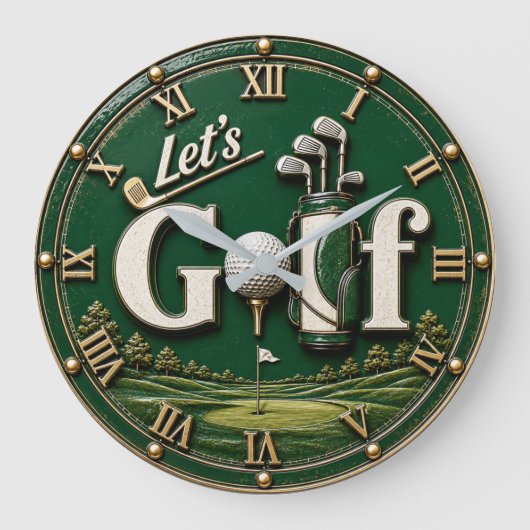 Let's Golf Vintage Golf Lover Gift ラージ壁時計 (正面)