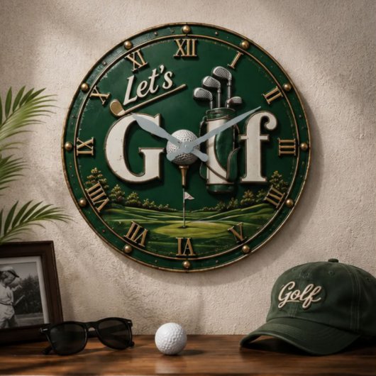 Let's Golf Vintage Golf Lover Gift ラージ壁時計