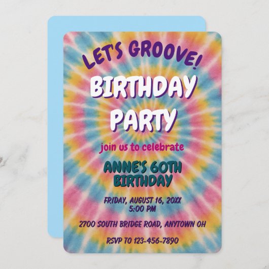 Let's Groove絞り染め誕生日パーティーへの招待 招待状 (正面/裏面)