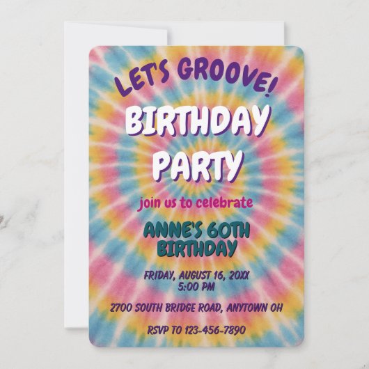 Let's Groove絞り染め誕生日パーティーへの招待 招待状 (正面)