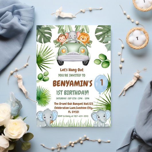 Let's Hang OuT Baby Elephant First birthday 招待状