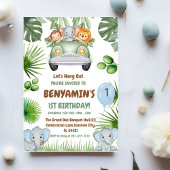  Let's Hang OuT Baby Elephant  First birthday 招待状