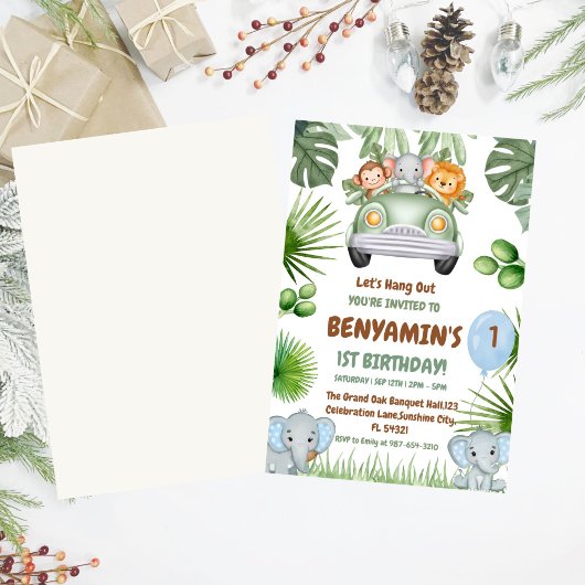  Let's Hang OuT Baby Elephant  First birthday 招待状