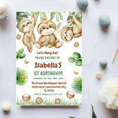  Let's Hang OuT sloth greenery  First birthday 招待状