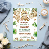  Let's Hang OuT sloth greenery  First birthday 招待状