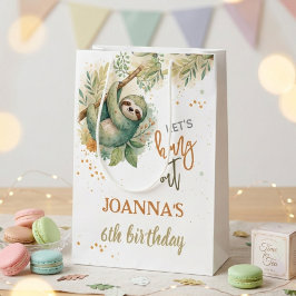 Let's hang out sloth kids birthday ミディアムペーパーバッグ