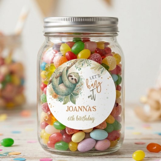 Let's hang out sloth kids birthday ラウンドシール