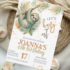 Let's hang out sloth kids birthday 招待状