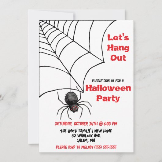 Let's Hang Out, Spider, Spiderweb Halloween Party 招待状 (正面)