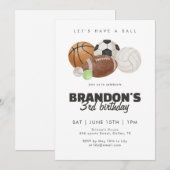 Let's Have a Ball Sports Balls Birthday Party Kids 招待状 (正面/裏面)