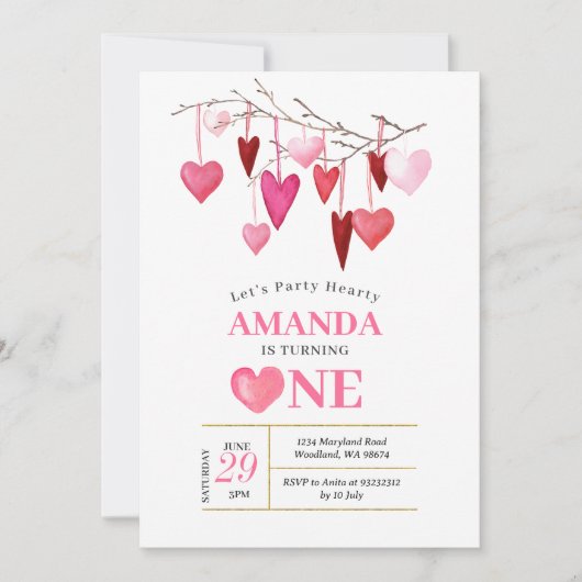 Let's Hearty Valentine Balloon 1st Birthday 招待状 (正面)