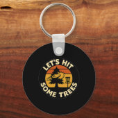 Lets Hit Some Trees Disc Golf Sunset Retro Sport L キーホルダー (正面)