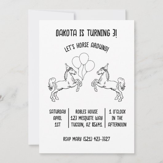 Let's Horse のまわりに Birthday Party招待状 招待状 (正面)