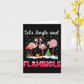 Let's Jingle And Flamingle Funny Flamingo Christma カード (黄色い花)