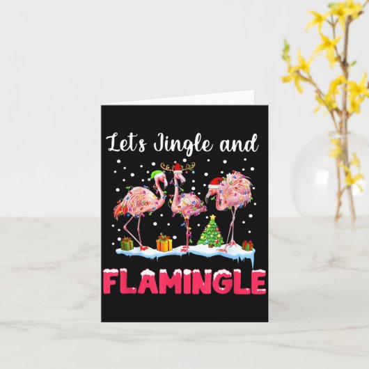 Let's Jingle And Flamingle Funny Flamingo Christma カード (黄色い花)