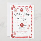 Let's Jingle and Mingle Red Doodle Holiday Party 招待状 (正面)