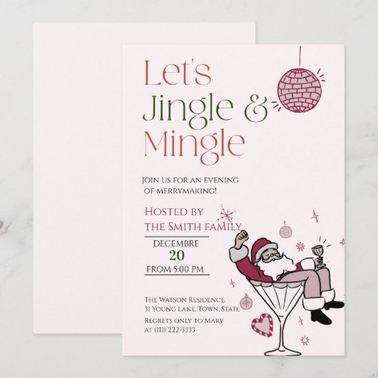 Let's Jingle and Mingle, Santa Cocktail Party 招待状 (正面/裏面)
