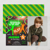 Let's Jump Bounce Neon Trampoline Park Birthday 招待状 (正面/裏面)