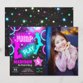 Let's Jump Bounce Neon Trampoline Park Birthday 招待状 (正面/裏面)