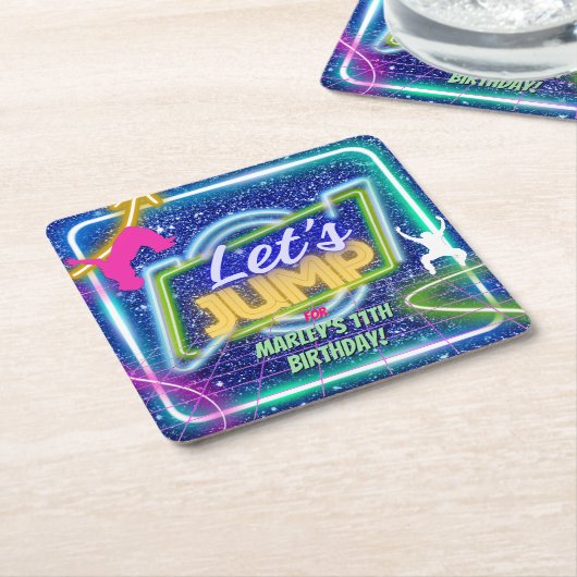 Let's Jump Party Bounce Neon Trampoline Park  スクエアペーパーコースター (アングル)