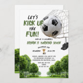 Let's Kick Up the Fun Boy Kids Soccer Birthday 招待状 (正面/裏面)