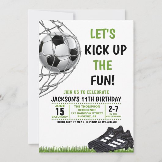 Let's Kick up the fun!, Funny Soccer Birthday 招待状 (正面)