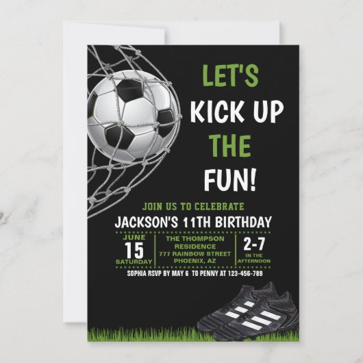 Let's Kick up the fun!, Funny Soccer Birthday 招待状 (正面)