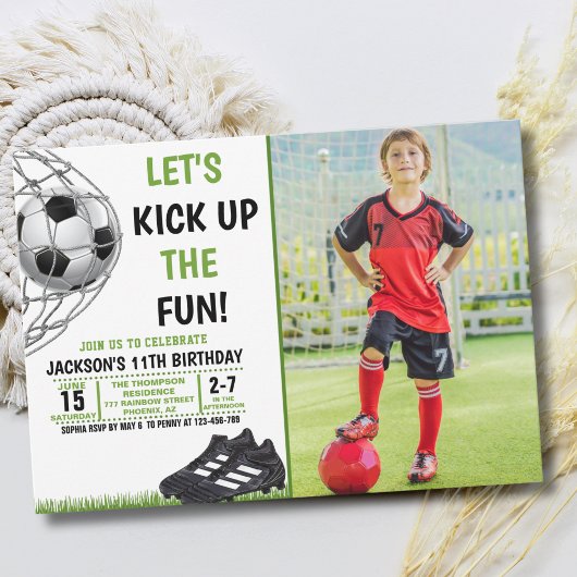 Let's Kick up the fun!, Funny Soccer Birthday 招待状